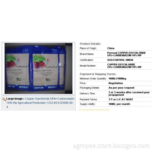 Copper Oxychloride 54%+Carbendazim 18% Wp Agricultural Pesticides 1332-65-6 63090-40-4
